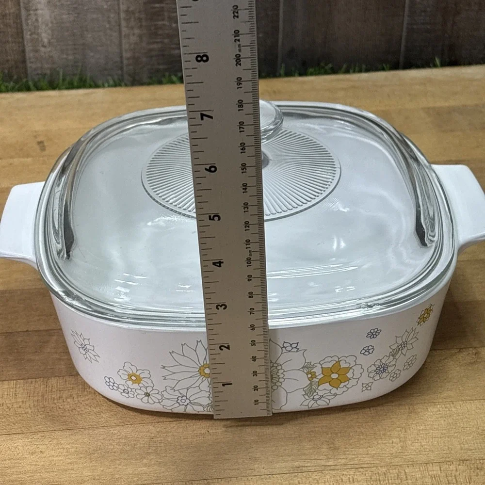 Vintage A-2-B 2 Qt Floral Bouquet Casserole Dish Glass Lid Retro